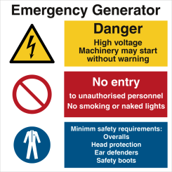 Emergency generator - Danger High voltage - IMO Combi sign - IMPA 333135