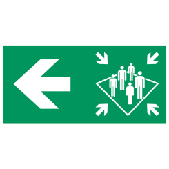 Muster station arrow left IMO skylt - Klar vinyl 50 x 100 mm