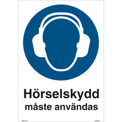 Hörselskydd måste användas - Påbudsskylt ISO 7010 M003