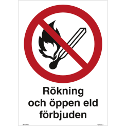 Rökning och öppen eld förbjuden - Förbudsskylt ISO 7010 P002