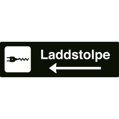 Laddstolpe - svart hänvisningsskylt med vänsterpil, 150 x 500 mm 3 mm alu-sandwich