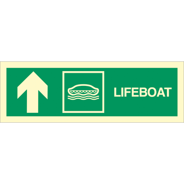 Direction sign  - Lifeboat arrow up left side 