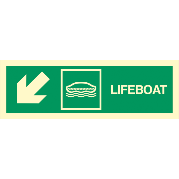Direction sign  - Lifeboat arrow  down left 