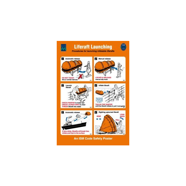 Liferaft launching IMO skylt - Självhäftande vinyl 475 x 330 mm