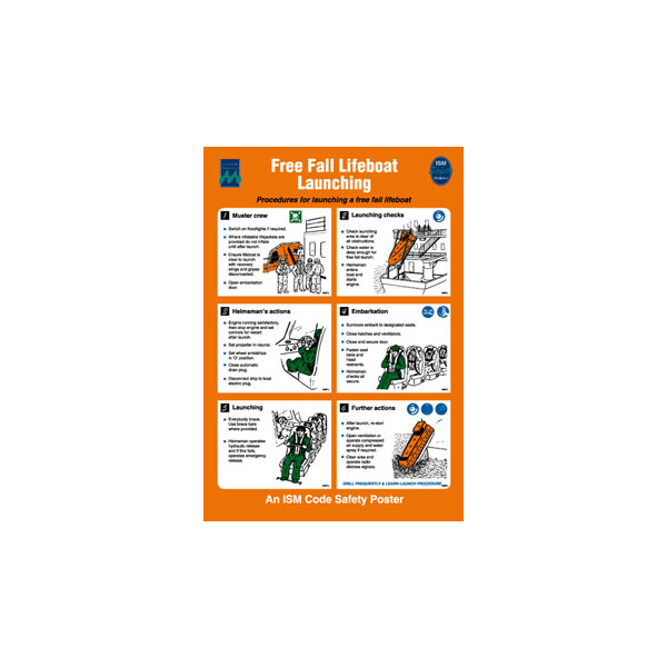 Free fall lifeboat launching IMO skylt - Självhäftande vinyl 475 x 330 mm