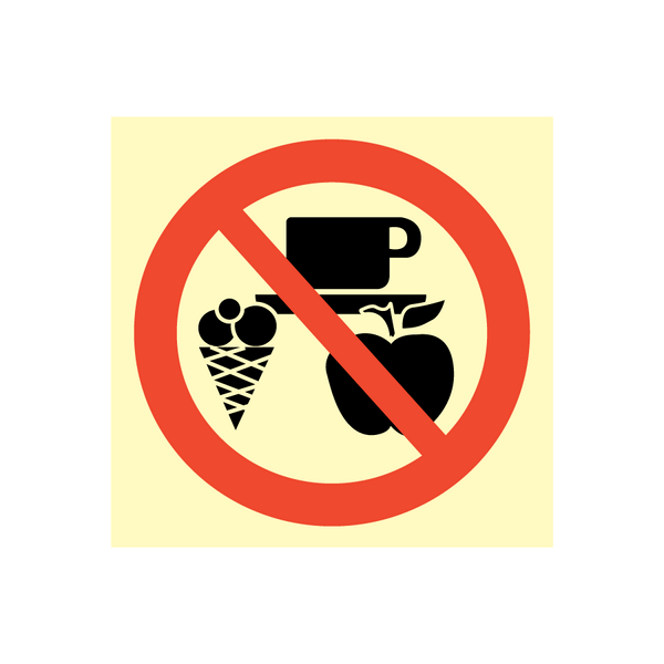 Prohibition sign - No eating or drinking in this area 