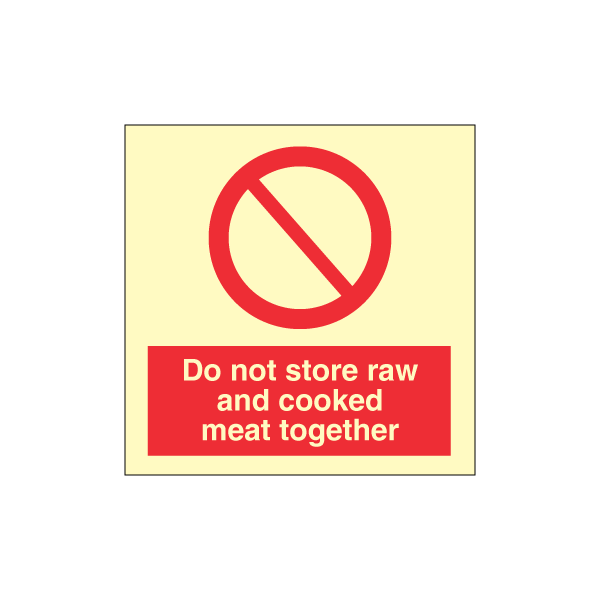 Prohibition sign - Do not store raw and cooked meat together 