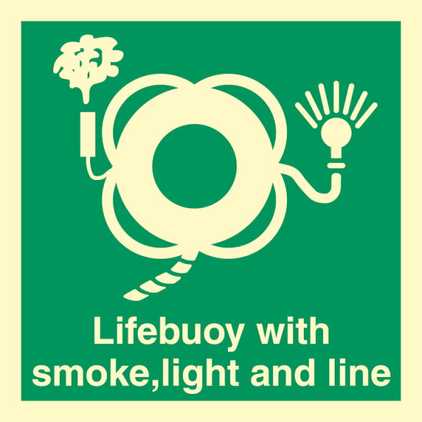 IMO sign - Lifebuoy with line, light and smoke 