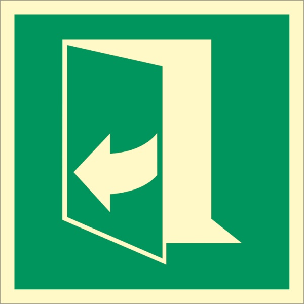 IMO sign - Door opens by pulling on right-hand side