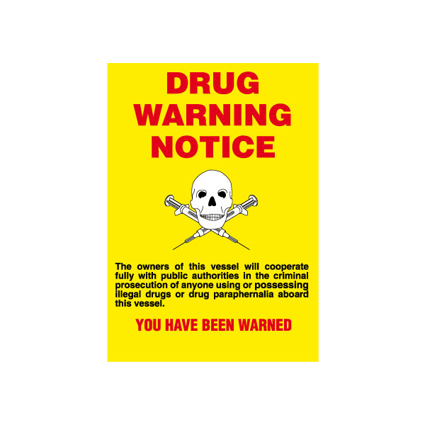 Drug warning notice IMO skylt - Självhäftande vinyl 297 x 210 mm