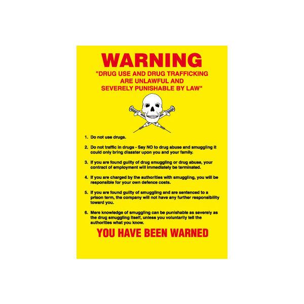 Drugs & trafficking warning IMO skylt - Självhäftande vinyl 297 x 210 mm