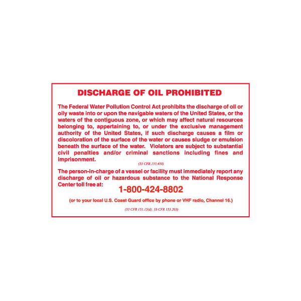 Discharge of oil prohibited IMO skylt - Självhäftande vinyl 210 x 297 mm