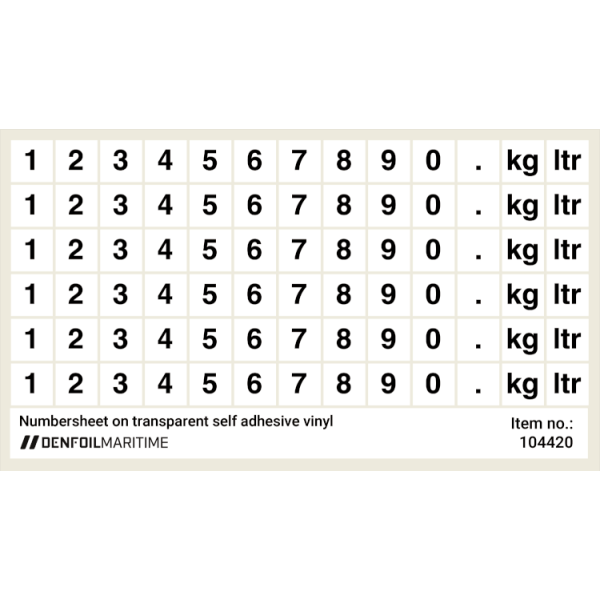 Numbers sheet IMO skylt - Klar vinyl 30 x 30 mm