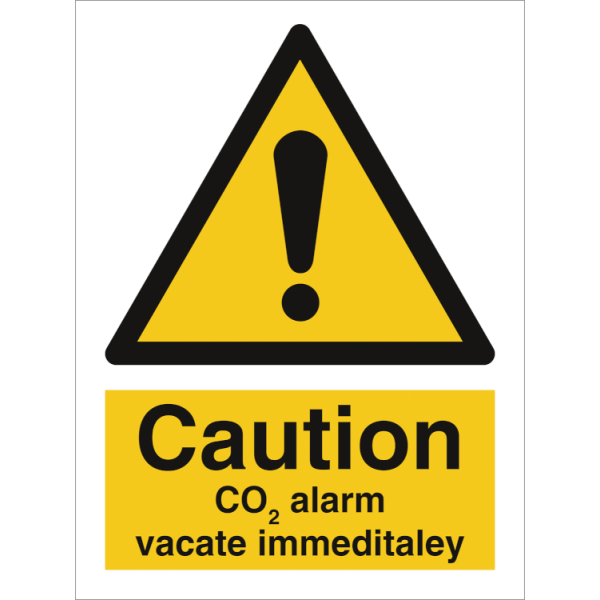 Hazard & Warning sign - Caution CO2 alarm vacate immediately 