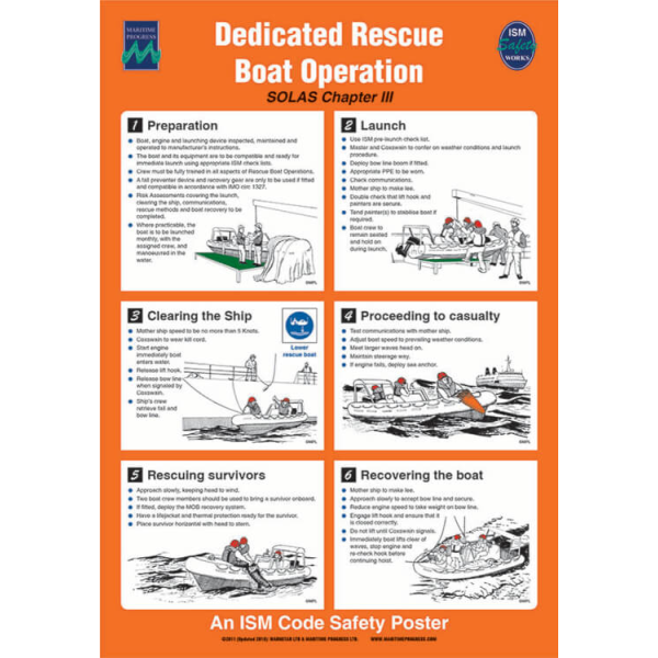 Dedicated rescue boat operation IMO skylt - Självhäftande vinyl 475 x 330 mm