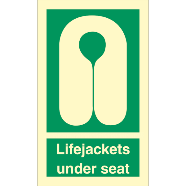 Emergency sign -  Lifejackets under seat 