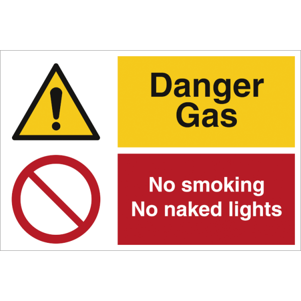 Combi sign - Danger Gas -  No smoking og open lights 