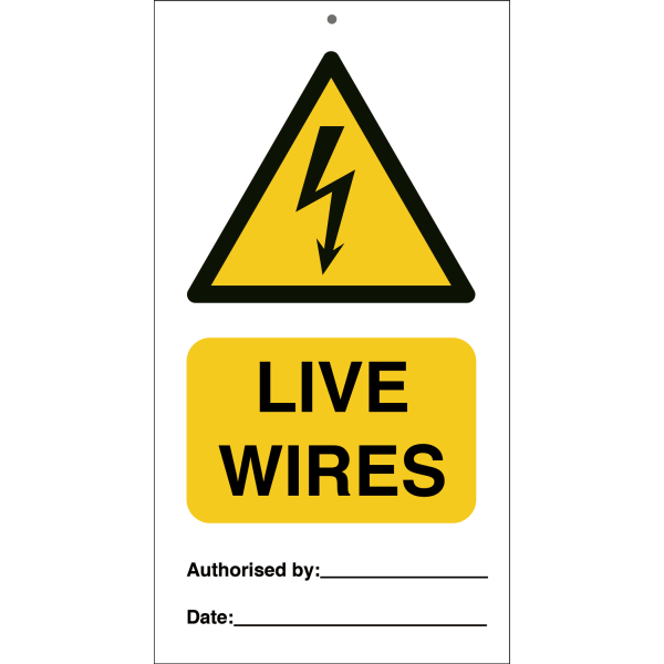 Danger live wires (pk. a´· 10 stk.) IMO skylt - 0.2 mm rigid 140 x 75 mm