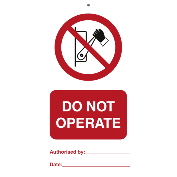 Do not operate (pk. a' 10 stk.) IMO skylt - 0.2 mm rigid 140 x 75 mm