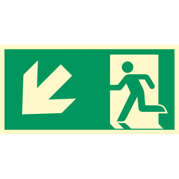 Utrymningsväg ner vänster utrymningsskylt - ISO 7010