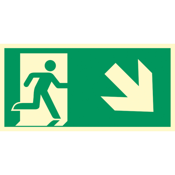 Utrymningsväg ner höger utrymningsskylt - ISO 7010