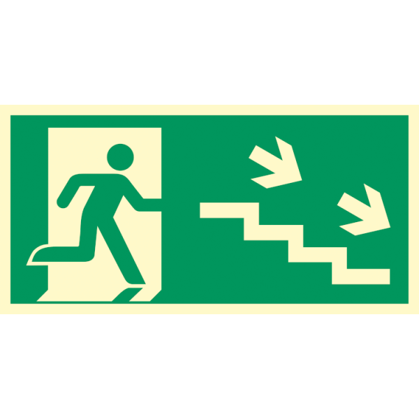 Utrymningsväg trappa ner höger  utrymningsskylt - ISO 7010