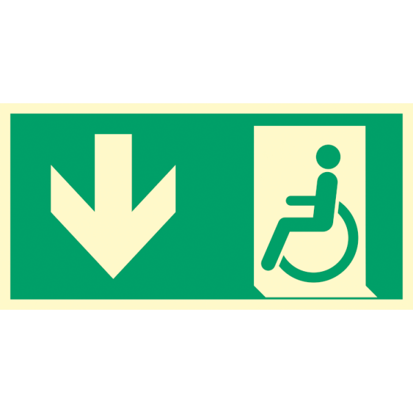 Utrymningsväg funktionsnedsättning ner utrymningsskylt - ISO 7010