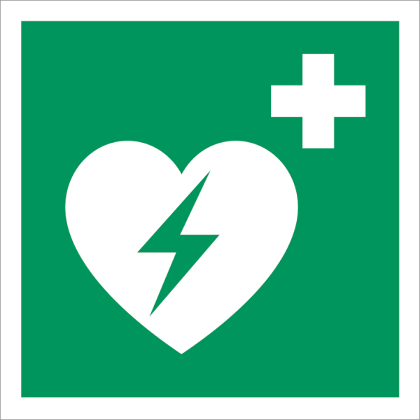 Defibrillator nödutrustningsskylt - ISO 7010