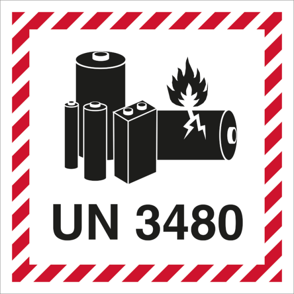 UN 3480 Etikett för litiumbatterier, självhäftande vinyl - rulle med 250 st.