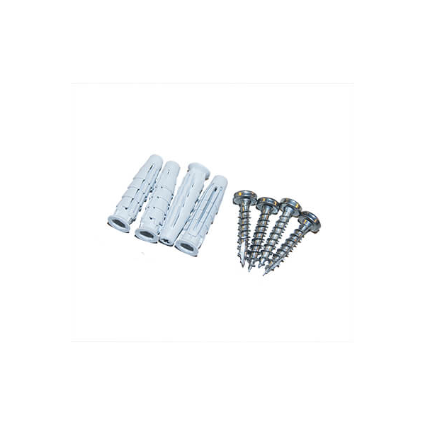 4 skruvar med skruvpluggar för montering av skyltar på väggar