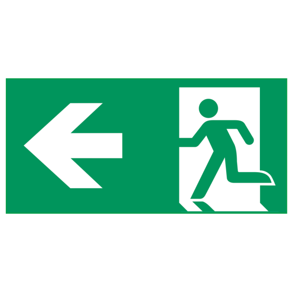 Escape route to the left IMO skylt - Klar vinyl 50 x 100 mm