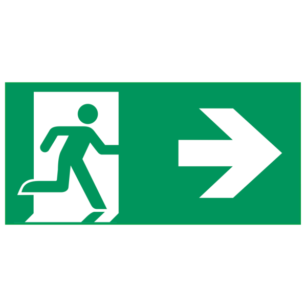 Escape route to the right IMO skylt - Klar vinyl 50 x 100 mm
