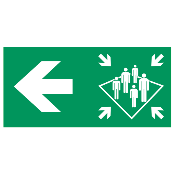 Muster station arrow left IMO skylt - Klar vinyl 50 x 100 mm