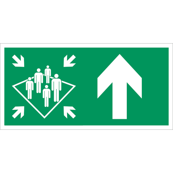 Muster station arrow forward (throught door) IMO skylt - Klar vinyl 50 x 100 mm