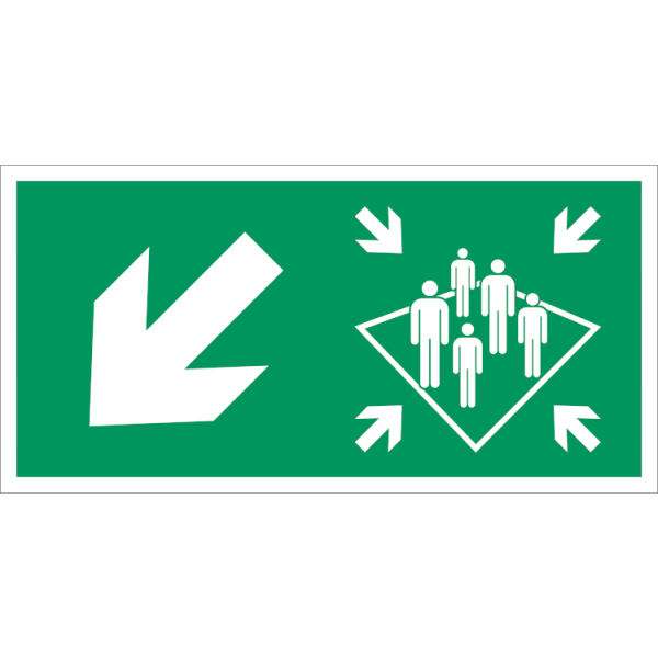 Muster station arrow downstairs left IMO skylt - Klar vinyl 50 x 100 mm