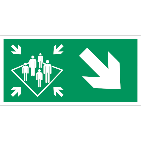 Muster station arrow downstairs right IMO skylt - Klar vinyl 50 x 100 mm