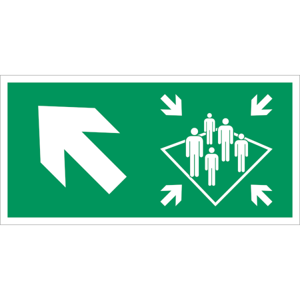 Muster station arrow upstairs left IMO skylt - Klar vinyl 50 x 100 mm