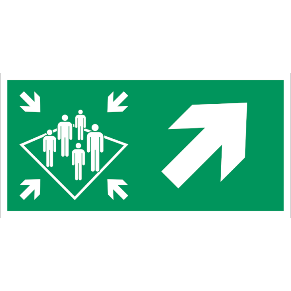 Muster station arrow upstairs right IMO skylt - Klar vinyl 50 x 100 mm