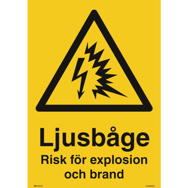 Ljusbåge Risk för explosion och brand varningsskylt - ISO 7010