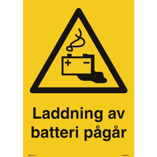 Laddning av batteri pågår varningsskylt - ISO 7010