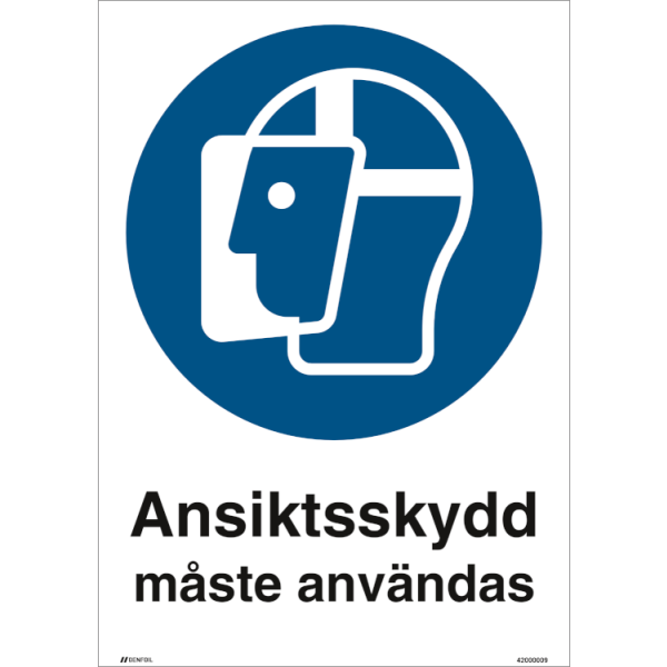 Ansiktsskydd måste användas påbudsskylt - ISO 7010