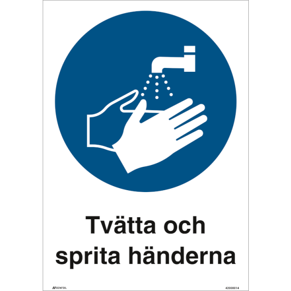 Tvätta och sprita händerna påbudsskylt - ISO 7010