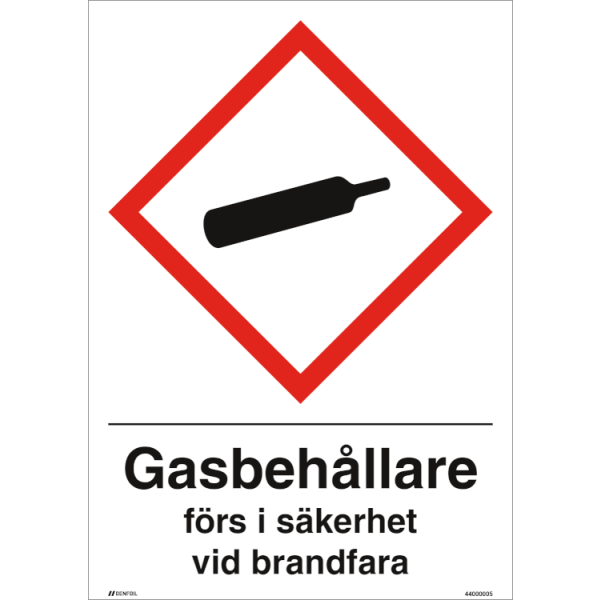 Gasbehållare förs i säkerhet vid brandfara GHS skylt