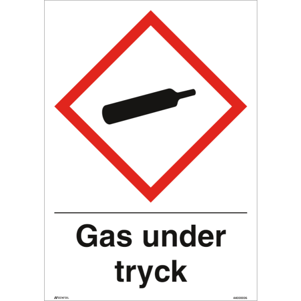 Gas under tryck GHS skylt