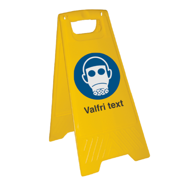 Golvskylt Andningsskydd måste användas valfri text - Plast 600 x 300 mm 