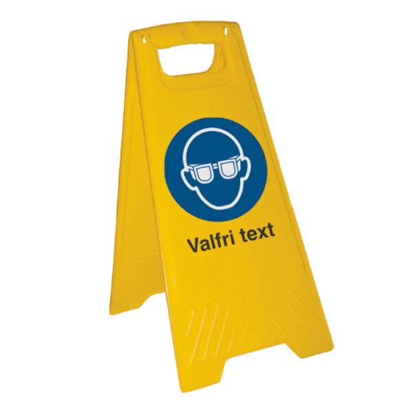 Golvskylt Ögonskydd måste användas valfri text - Plast 600 x 300 mm 