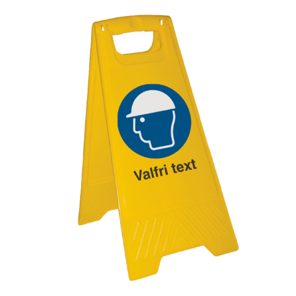 Golvskylt Skyddshjälm måste användas – fristående skylt med valfri text