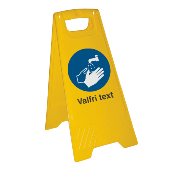 Golvskylt Tvätta och sprita händerna valfri text - Plast 600 x 300 mm 