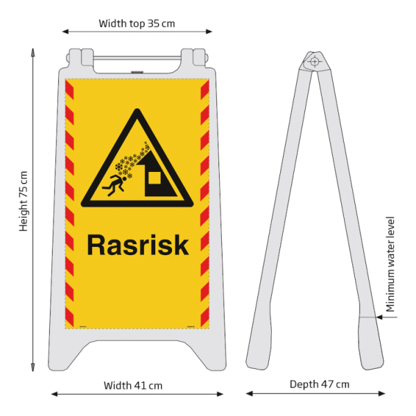 Fristående utomhusskylt Rasrisk – reflekterande plast 750 x 410 mm