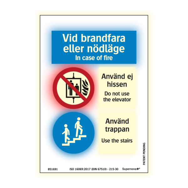 Supernova+® Hisskylt vid brandfara eller nödlägen - Färgefterlysande 175 x 120 mm